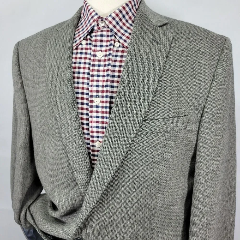 Calvin Klein Men's‎ Sport Coat Blazer Two Button Gray Herringbone Wool Size 44XL